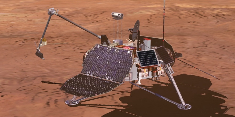 Artistieke impressie van de Mars Polar Lander op de planeet Mars