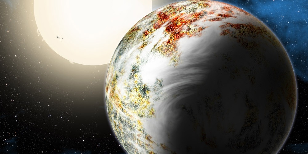 Artistieke impressie van de mega-aarde Kepler-10c