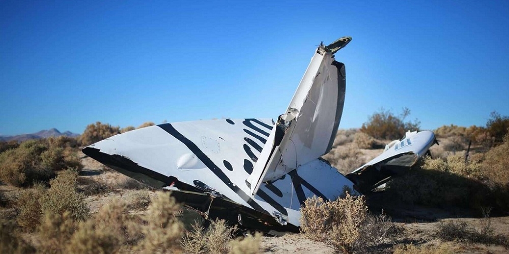 Eén van de brokstukken van het neergestorte ruimtetuig SpaceShipTwo