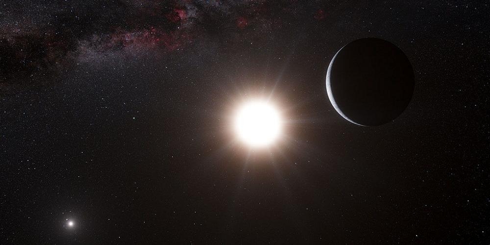 Artistieke impressie van de ster Alpha Centauri met zijn exoplaneet