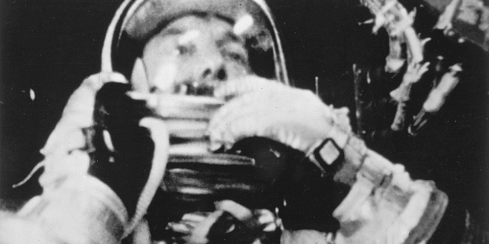 Alan Shepard tijdens zijn historische ruimtevlucht