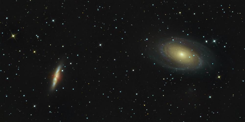 Een mooi voorbeeld van twee deep-sky obvjecten: de sterrenstelsels M81 en M82