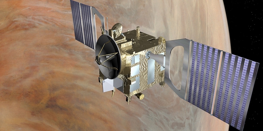 Artistieke impressie van de Venus Express ruimtesonde in een baan om Venus