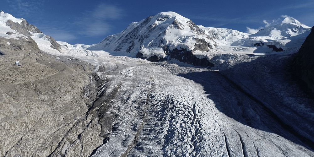 De indrukwekkende Gorner gletsjer in Zwitserland. 
