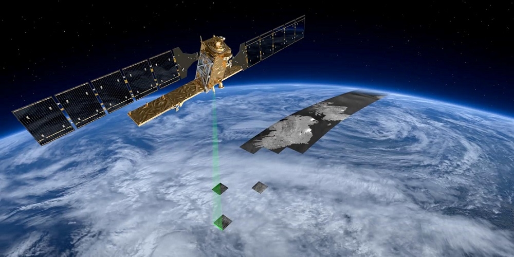 Artistieke impressie van de Sentinel-1A satelliet in een baan om de Aarde